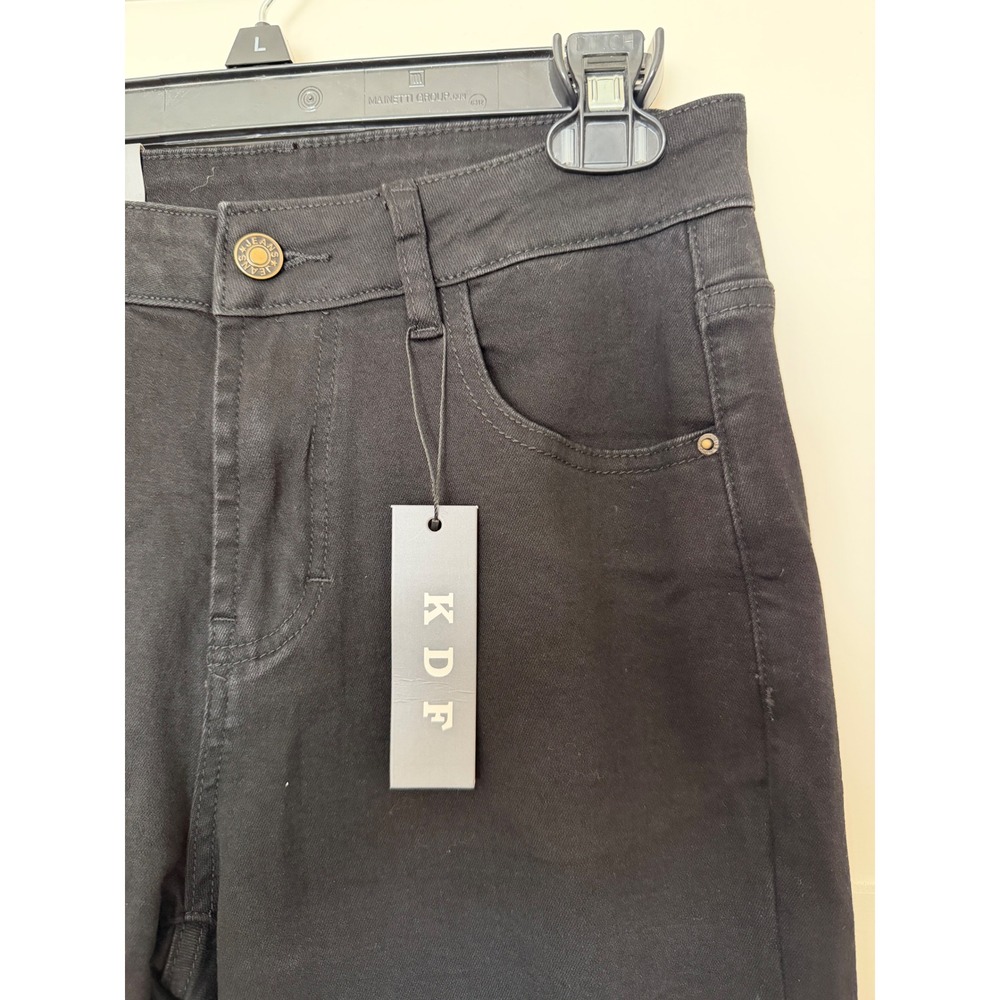 KDF Jeans Black Stretchy Denim Wide Leg Raw Hem Minimalist Cropped Fall US 6 - Picture 5 of 11